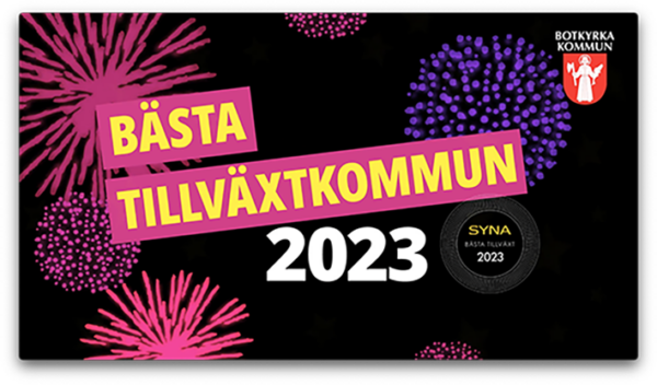 Illustration med fyrverkerier och texten Bästa tillväxtkommun 2023